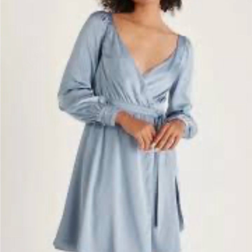 CLOSEOUT - Light Blue Satin Wrap Dress NWT